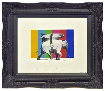 Banksy, Heavy Weaponry (on multi-coloured background), 2009