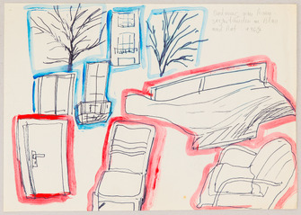 Chris Reinecke, Ordnung von Raumgegenständen in Blau und Rot, 1966