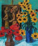 Emil Nolde, Holzplastik und Blumen, 1928