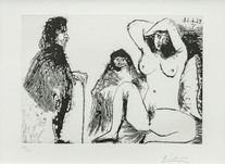 Pablo Picasso, Visiteur, avec son chien, chez une jeune femme, avec la célestine (Plate 192 from La suite 347), 1968