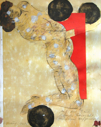 Victor Kraus, Auf dem Bauch liegender Frauenakt, Oberkörper aufgerichtet, 2012