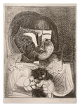 Pablo Picasso, Paloma et sa poupée sur fond noir, 1952