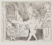 Pablo Picasso, Minotaure aveugle guidé dans la Nuit par une Petite Fille au Pigeon (sheet 96 from Suite Vollard), 1934